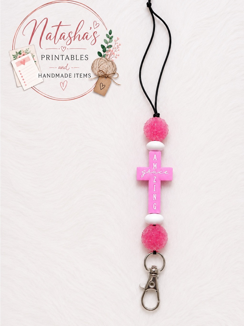 Pink 'Amazing Grace' Cross Car Freshie Hanger